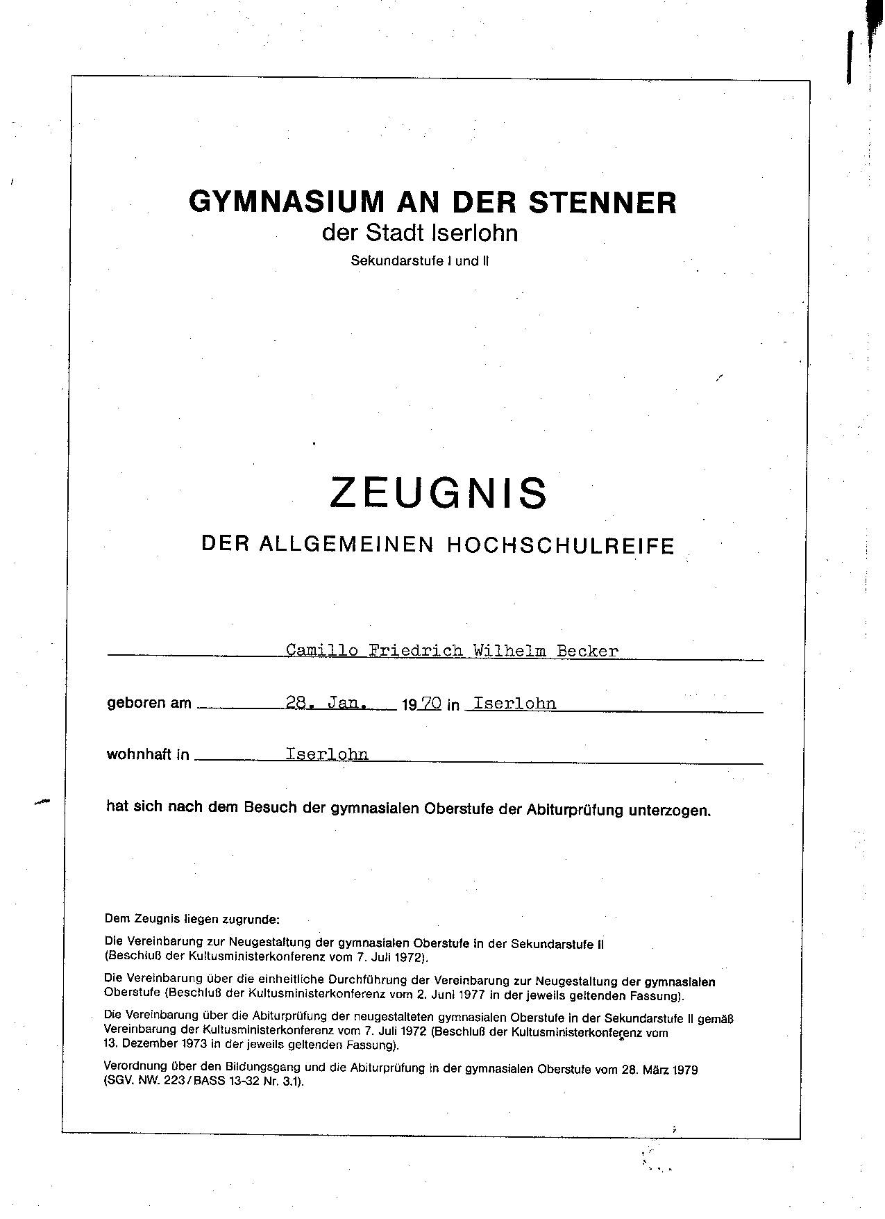 Abiturzeugnis Seite 1