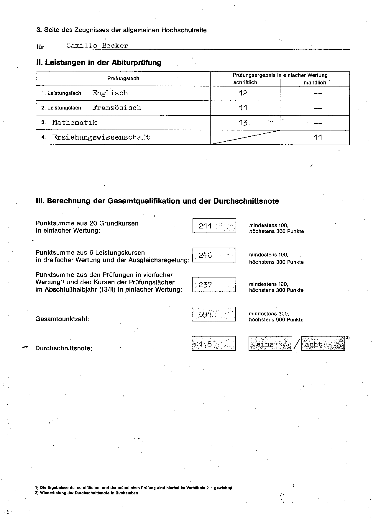 Abiturzeugnis Seite 3